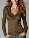 sophisticated-olive-brown-fringe-collar-knit-top