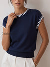 contrast-trim-cap-sleeve-knit-top