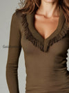 sophisticated-olive-brown-fringe-collar-knit-top